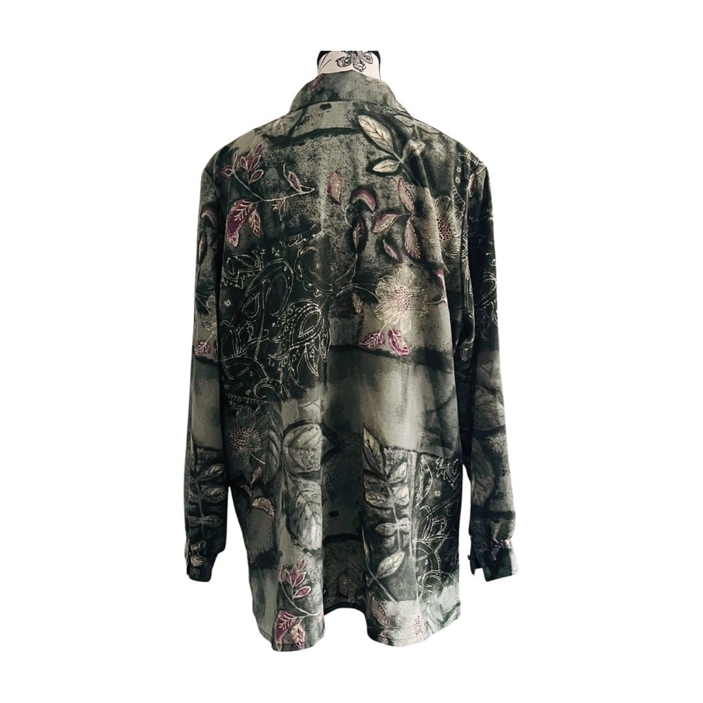 Vintage Tanjay Green Purple Floral Plants Button Down Shirt Ethereal Garden 20W - Picture 4 of 7